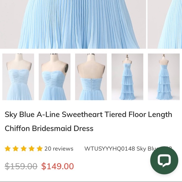 Wedtrend Sky Blue A-Line Sweetheart Tiered Floor Length Chiffon Dress - Picture 4 of 4